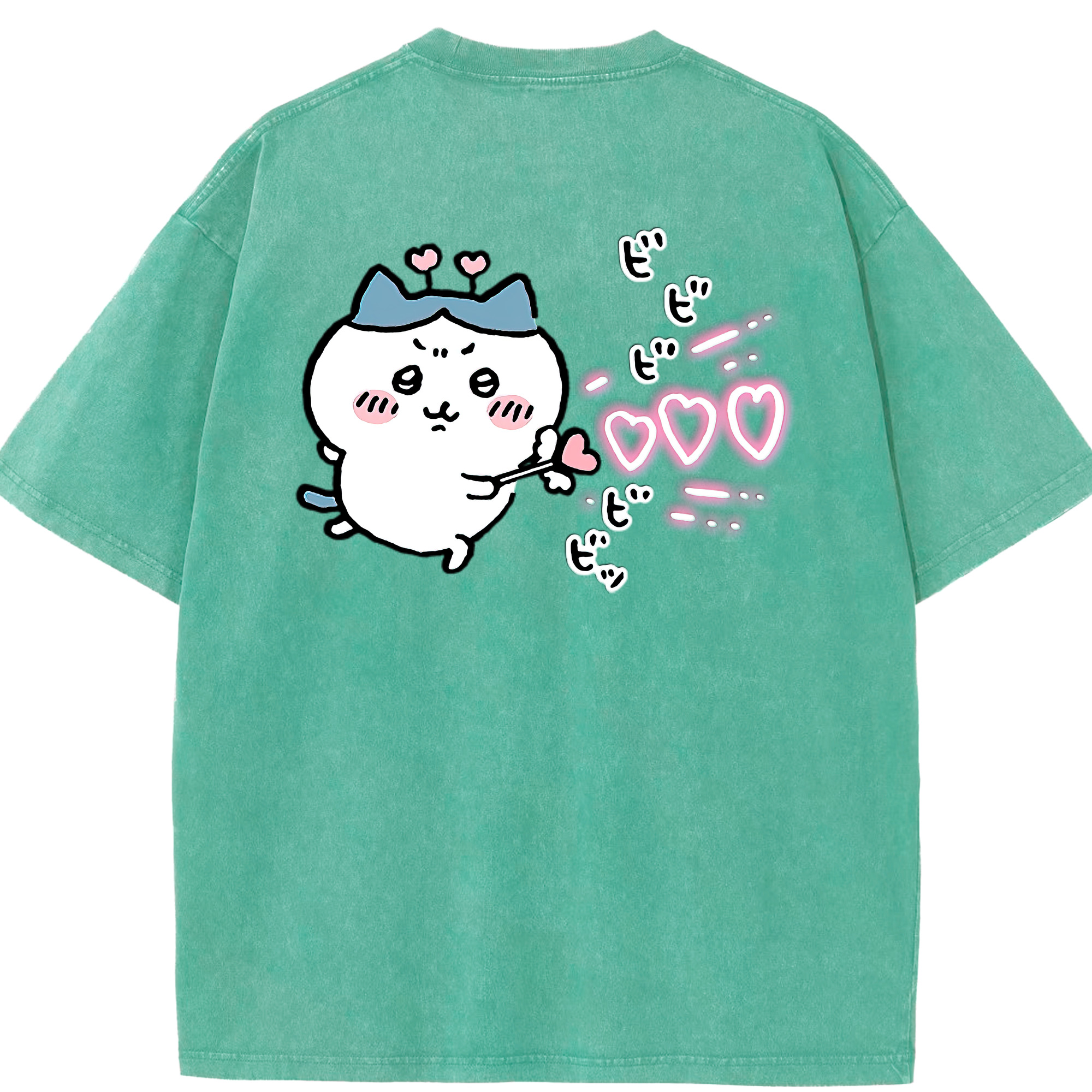 （画像用） ちいかわ ハチワレ Chii-kawa hachiware 綿100% ヴィンテージ風 半袖Tシャツ（背面プリント）